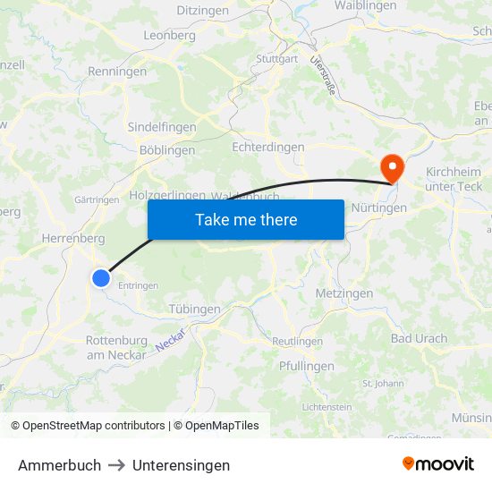 Ammerbuch to Unterensingen map