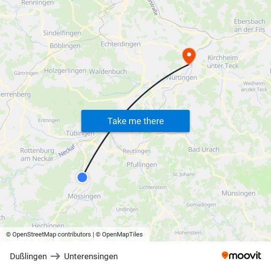 Dußlingen to Unterensingen map