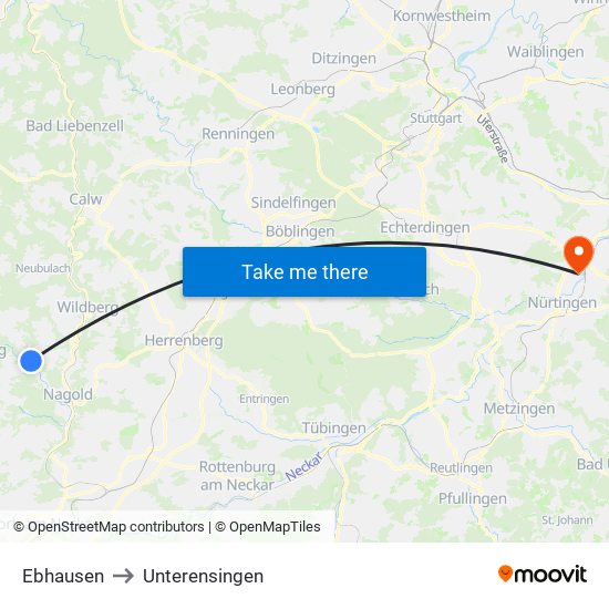 Ebhausen to Unterensingen map