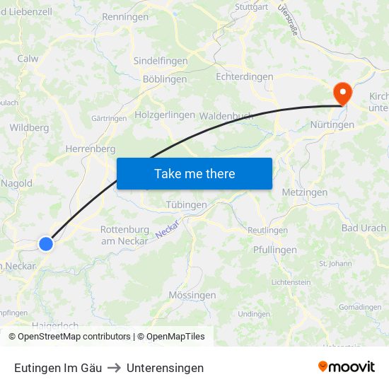 Eutingen Im Gäu to Unterensingen map