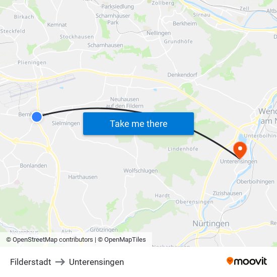 Filderstadt to Unterensingen map