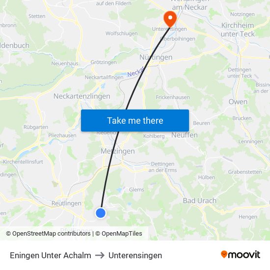 Eningen Unter Achalm to Unterensingen map