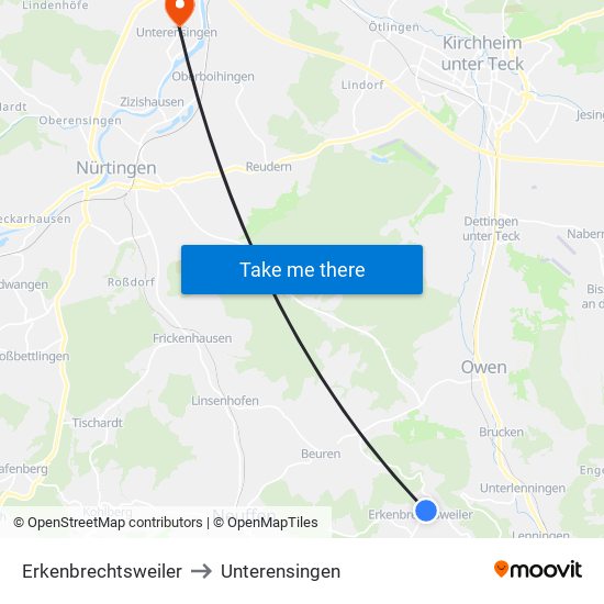 Erkenbrechtsweiler to Unterensingen map