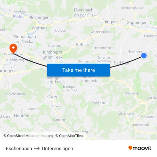 Eschenbach to Unterensingen map