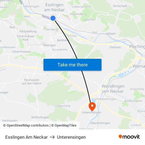 Esslingen Am Neckar to Unterensingen map