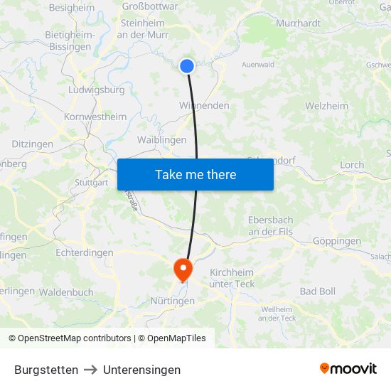 Burgstetten to Unterensingen map