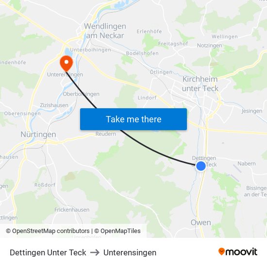 Dettingen Unter Teck to Unterensingen map