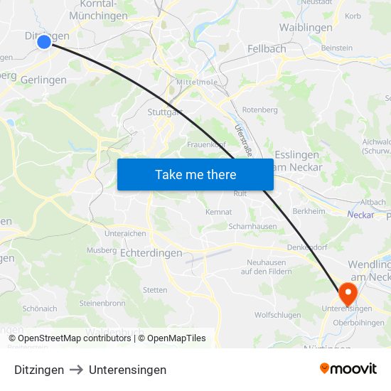 Ditzingen to Unterensingen map