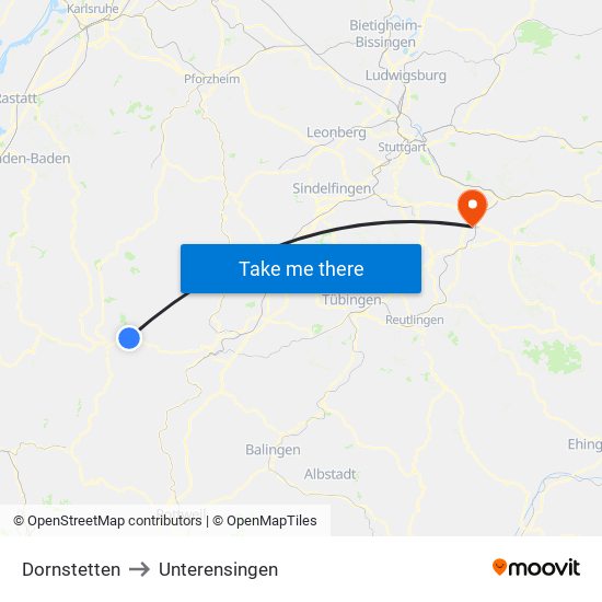 Dornstetten to Unterensingen map