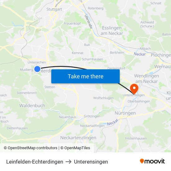 Leinfelden-Echterdingen to Unterensingen map