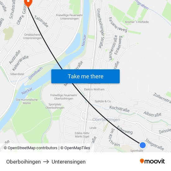 Oberboihingen to Unterensingen map