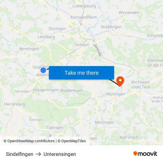 Sindelfingen to Unterensingen map