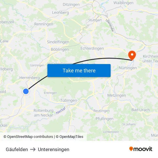 Gäufelden to Unterensingen map