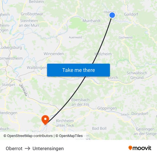 Oberrot to Unterensingen map