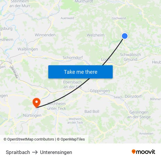 Spraitbach to Unterensingen map