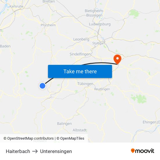 Haiterbach to Unterensingen map