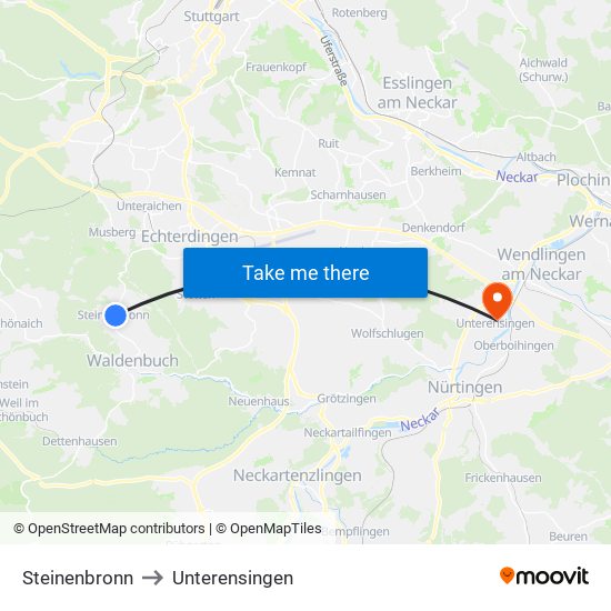 Steinenbronn to Unterensingen map
