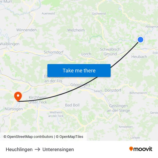 Heuchlingen to Unterensingen map