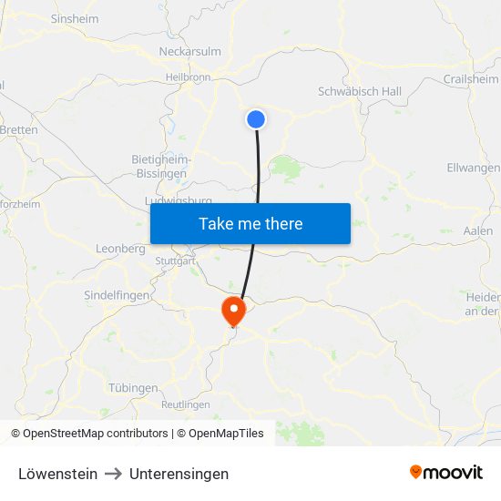 Löwenstein to Unterensingen map