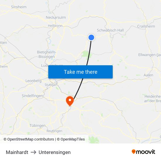 Mainhardt to Unterensingen map