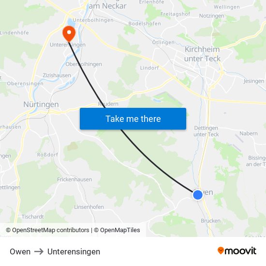 Owen to Unterensingen map
