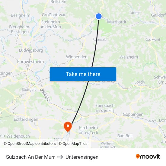 Sulzbach An Der Murr to Unterensingen map