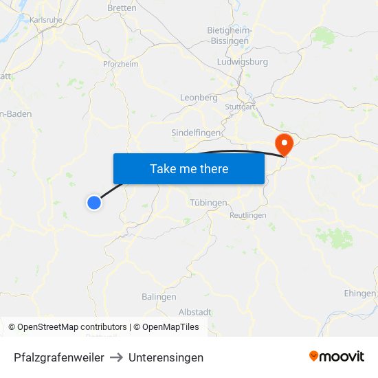 Pfalzgrafenweiler to Unterensingen map