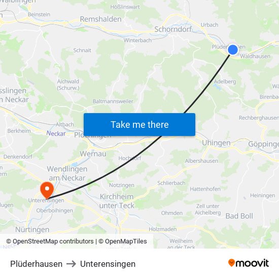 Plüderhausen to Unterensingen map