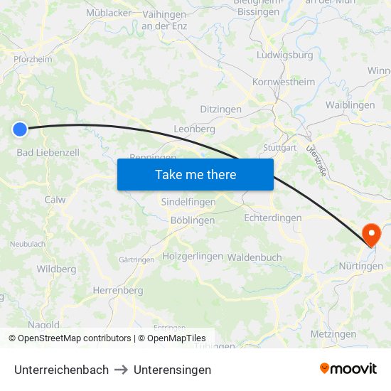 Unterreichenbach to Unterensingen map