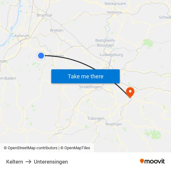 Keltern to Unterensingen map