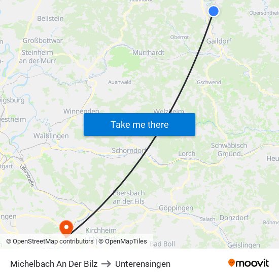 Michelbach An Der Bilz to Unterensingen map