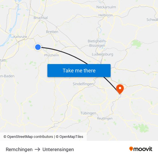 Remchingen to Unterensingen map