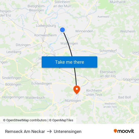 Remseck Am Neckar to Unterensingen map