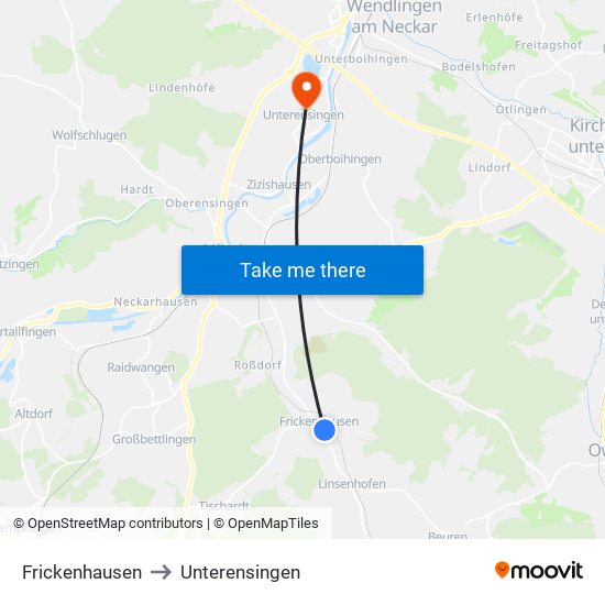 Frickenhausen to Unterensingen map