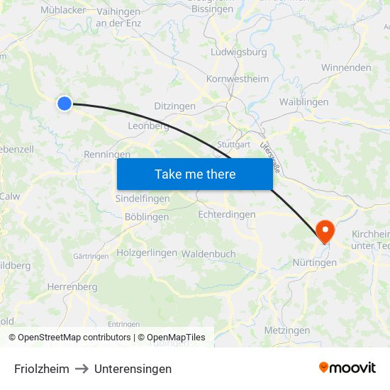 Friolzheim to Unterensingen map