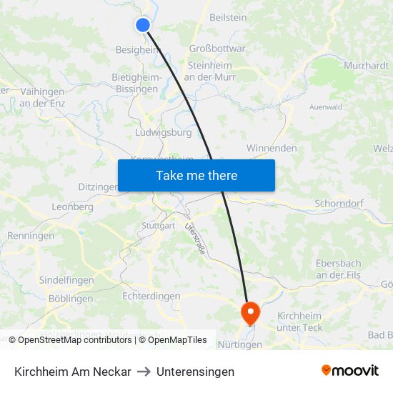 Kirchheim Am Neckar to Unterensingen map