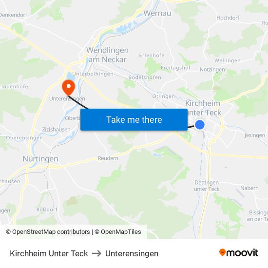 Kirchheim Unter Teck to Unterensingen map