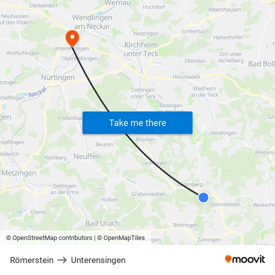 Römerstein to Unterensingen map