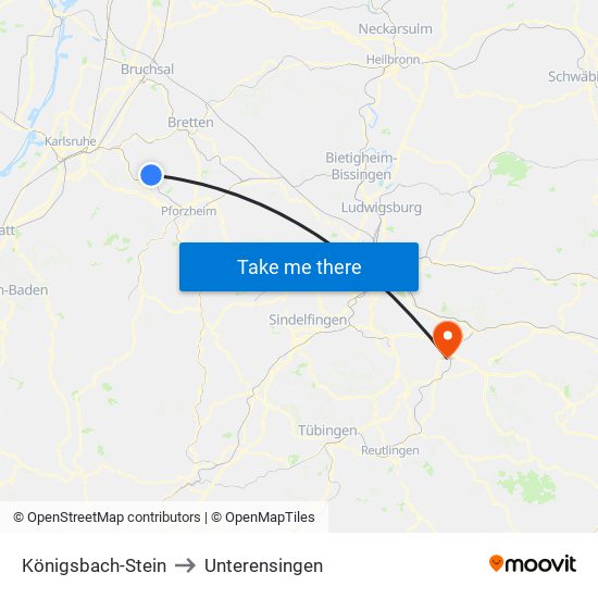 Königsbach-Stein to Unterensingen map