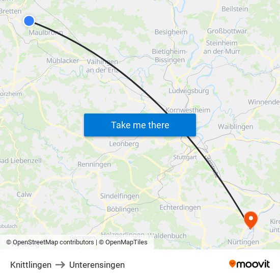 Knittlingen to Unterensingen map