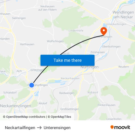 Neckartailfingen to Unterensingen map