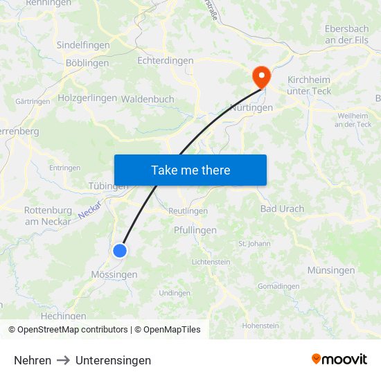 Nehren to Unterensingen map