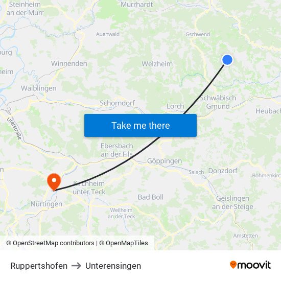 Ruppertshofen to Unterensingen map