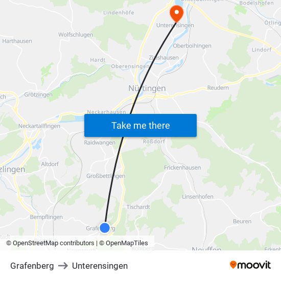 Grafenberg to Unterensingen map