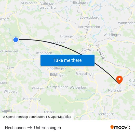 Neuhausen to Unterensingen map