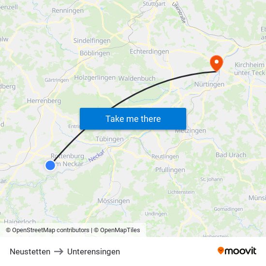 Neustetten to Unterensingen map