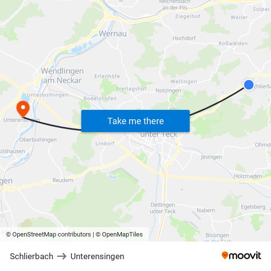 Schlierbach to Unterensingen map