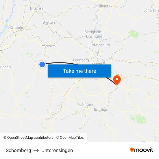 Schömberg to Unterensingen map
