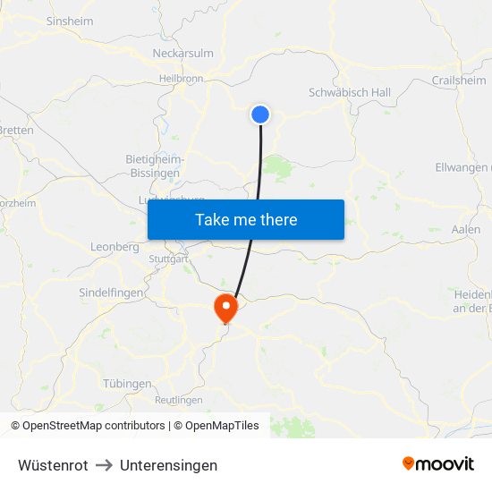 Wüstenrot to Unterensingen map