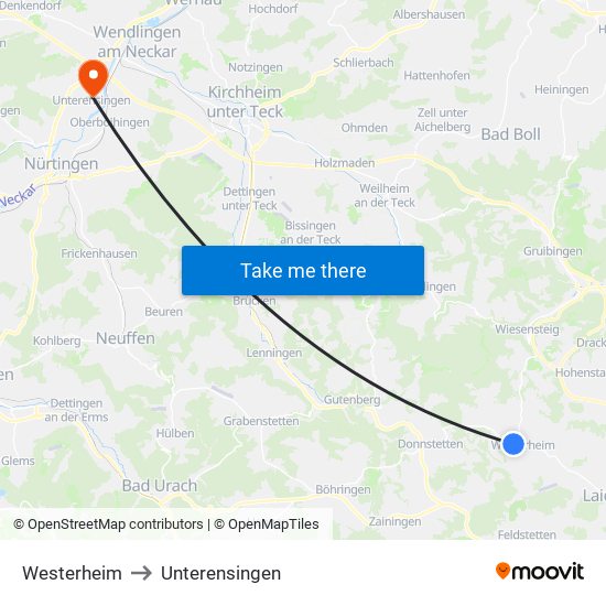 Westerheim to Unterensingen map